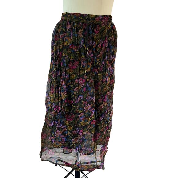 Vtg Y2K 2000s Dark Floral Maxi Skirt Plus Sz L Boho Forest Fairy Grunge - Picture 1 of 8
